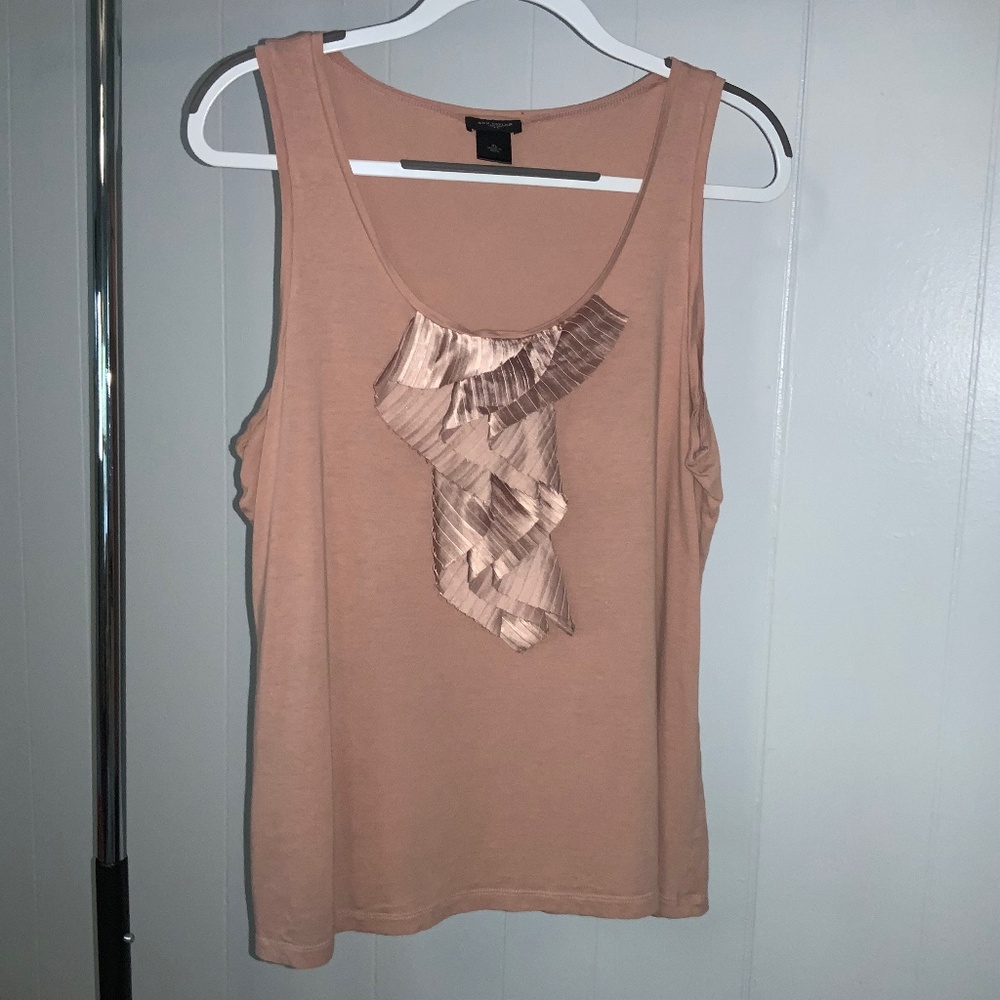 Ann Taylor cotton modal blend sleeveless blouse Sz XL pleated front satin ruffle